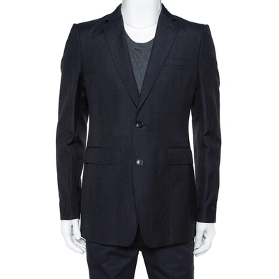 Pre-owned Burberry Navy Blue Wool & Linen Classic Tailored Blazer Xl