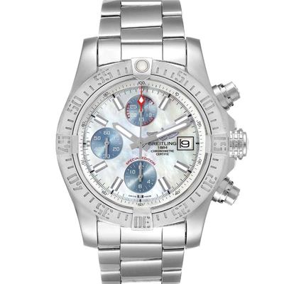 Pre-owned Breitling Mop Stainless Steel Super Avenger Special Edition A13381 Men's Wristwatch 43 Mm In White