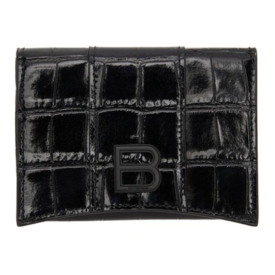 Shop Balenciaga Black Croc Hourglass Fold Card Holder In 1000 Black