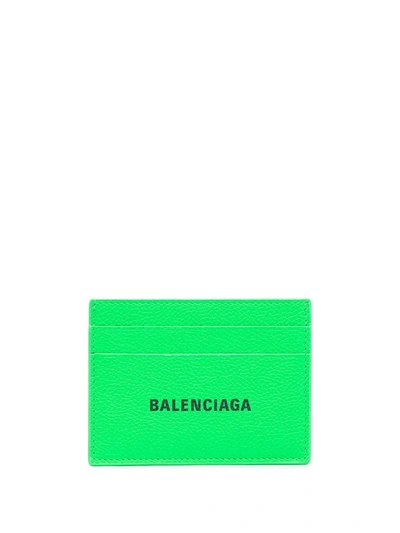 Shop Balenciaga Logo-print Pebbled-texture Cardholder In Green