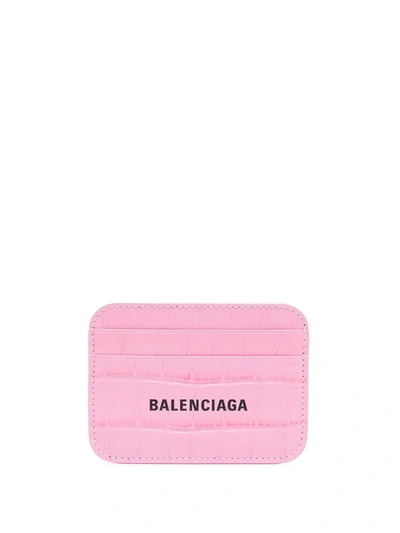 Shop Balenciaga Logo-print Crocodile-effect Cardholder In Pink