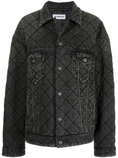 Shop Balenciaga Quilted Denim Jacket In Black