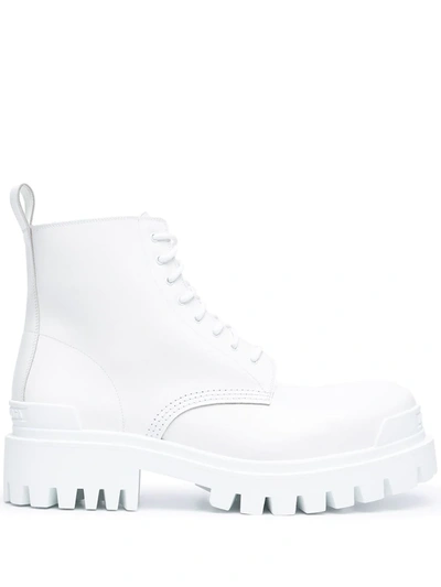 Shop Balenciaga Strike 20mm Lace-up Boots In White