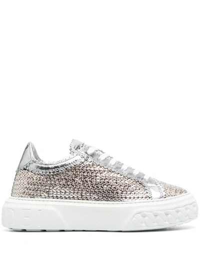 Shop Casadei Off-road Woven Metallic Trainers In Silver