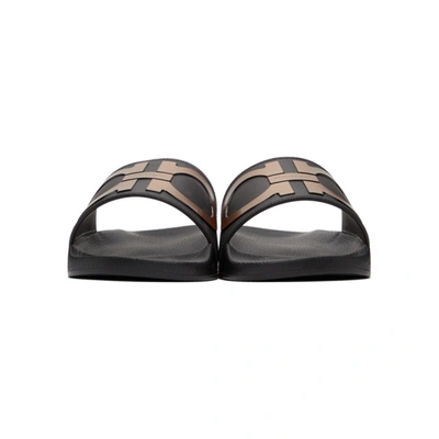 Shop Ferragamo Black & Bronze Groove Slides