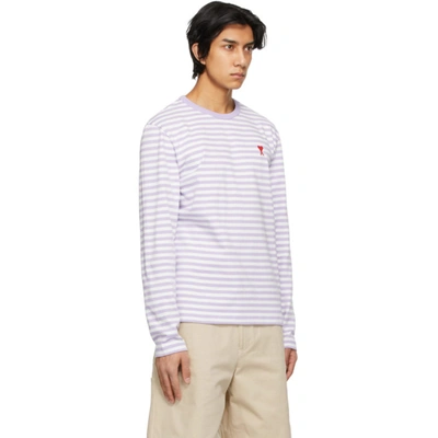 Shop Ami Alexandre Mattiussi Purple And White Ami De Coeur Mariniere Long Sleeve T-shirt In 505/lilac