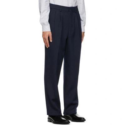 Shop Ami Alexandre Mattiussi Navy Wide Fit Pleated Trousers In Navy/410