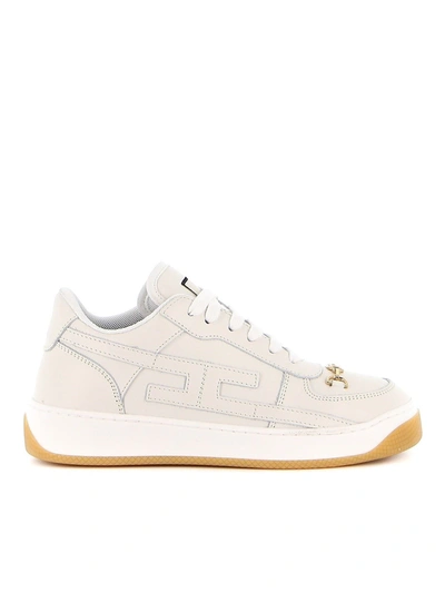 Shop Elisabetta Franchi Horsebit Detailed Sneakers In Cream Color