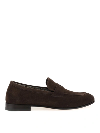 Shop Fratelli Rossetti Suede Leather Loafers In Dark Brown