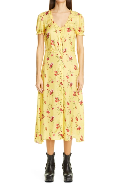 Shop R13 Puff Sleeve Floral Midi Dress In Yellow Floral