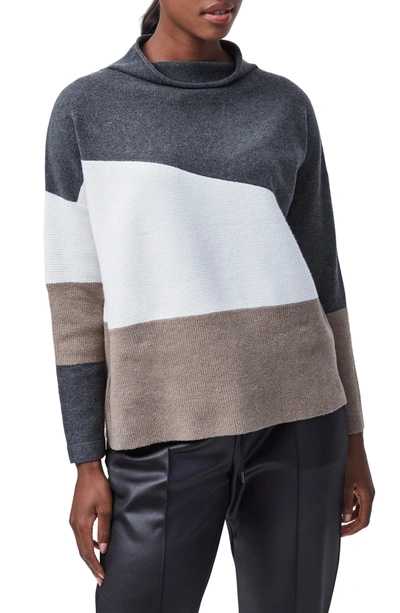 Shop French Connection Sophia Funnel Neck Colorblock Sweater In Charcoal/ Winter White/ Taupe