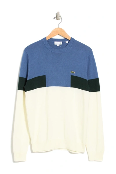 Shop Lacoste Ribbed Trim Colorblock Crew Neck Sweater In Mascarpone/rois-sinople