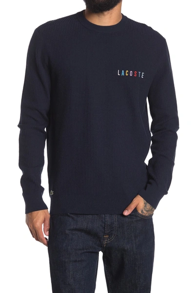 Shop Lacoste Ribbed Crew Neck Pullover In Marine