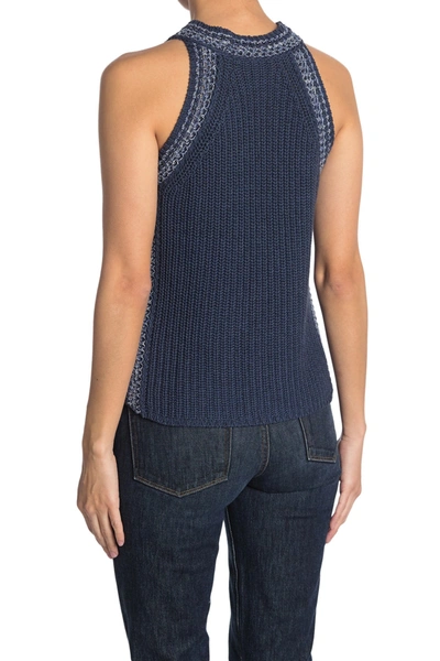Shop Autumn Cashmere Shaker Halter With Marled Ribs In Denim/washedenm