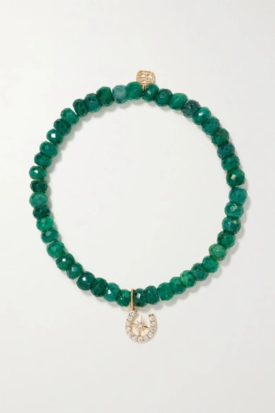 Shop Sydney Evan Starburst Horseshoe 14-karat Gold, Corundum And Diamond Bracelet In Green