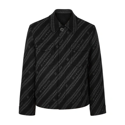 Shop Givenchy Black Logo-jacquard Wool-blend Jacket In Black And Grey