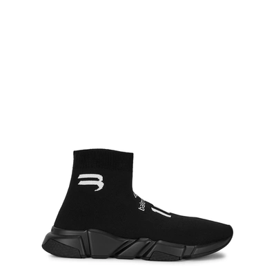 Shop Balenciaga Speed Soccer Black Stretch-knit Sneakers