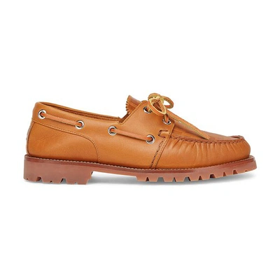 Shop Fendi Leather Loafers In Marron