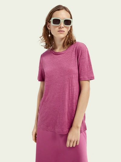 Shop Scotch & Soda Classic Crewneck Linen T-shirt In Purple
