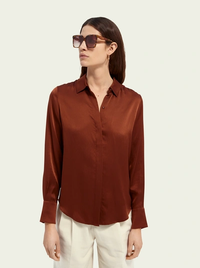 Shop Scotch & Soda Classic Silk Shirt In Brown