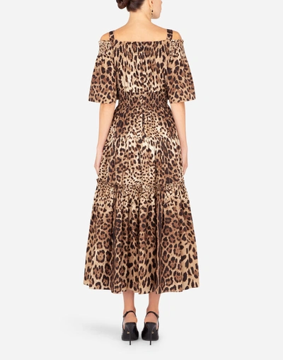 Dolce & Gabbana Long Leopard-print Poplin Dress In Multicolor