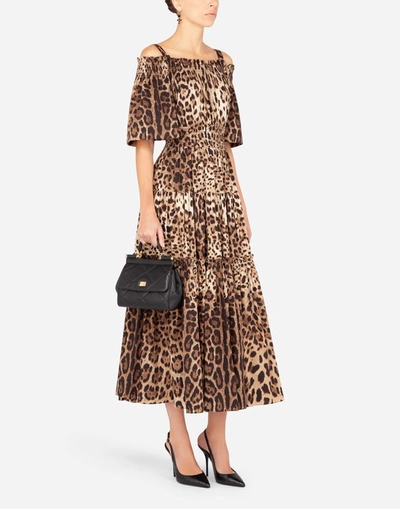 Dolce & Gabbana Long Leopard-print Poplin Dress In Multicolor