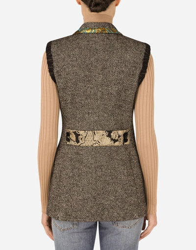Shop Dolce & Gabbana Micro-patterned Wool Vest With Jacquard Details In Multicolor