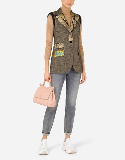 Shop Dolce & Gabbana Micro-patterned Wool Vest With Jacquard Details In Multicolor