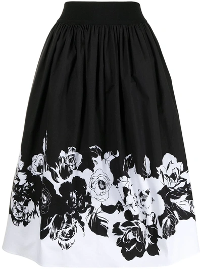 Shop Adam Lippes Floral-print Cotton Midi Skirt In Black