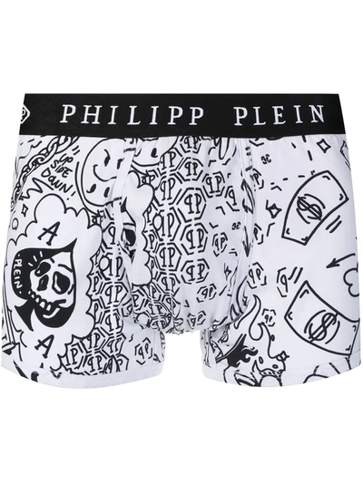 Shop Philipp Plein Graffiti Pattern Boxers In White
