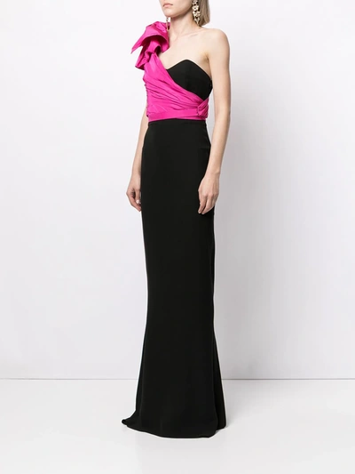 Pre-owned Saint Laurent Bow Detail Single-shoulder Silk Gown In Black