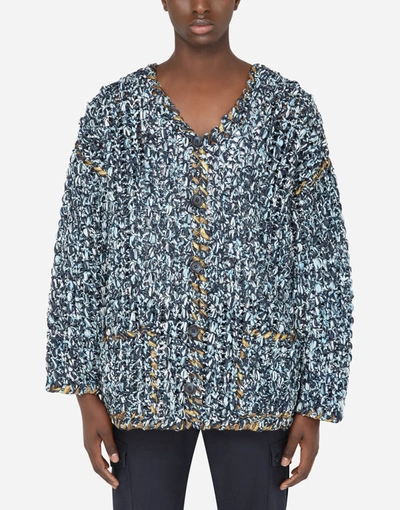 Shop Dolce & Gabbana Hand-knit Cardigan In Azure