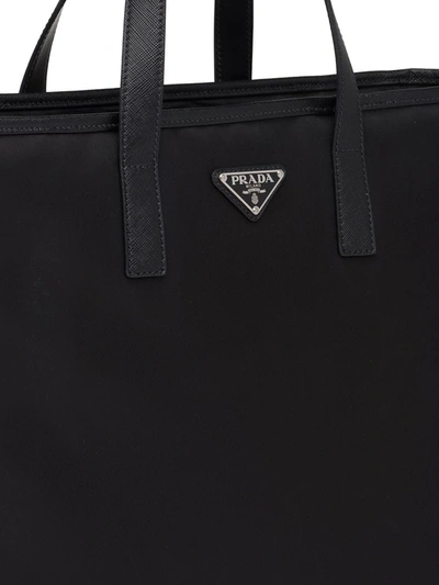 Shop Prada Re-nylon Logo Tote Bag In Black
