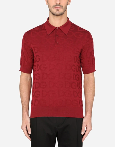 Shop Dolce & Gabbana Silk Jacquard Polo Shirt With Dg Logo