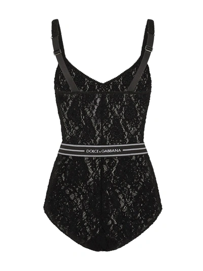 Shop Dolce & Gabbana Floral-lace Logo-waistband Body In Black