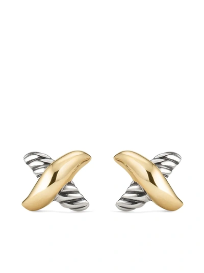 David Yurman 18kt Yellow Gold And Sterling Silver Petite X Stud Earrings In Gold