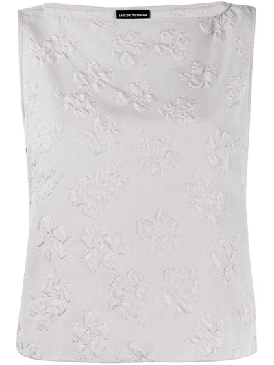 Shop Emporio Armani Floral Embroidery Sleeveless Top In Grey