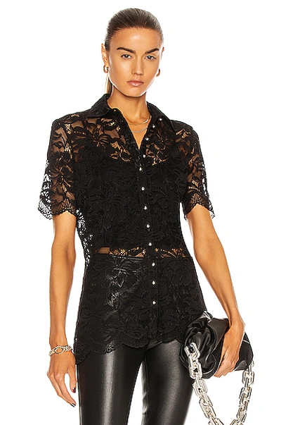 Shop Paco Rabanne Short Sleeve Lace Shirt In Black