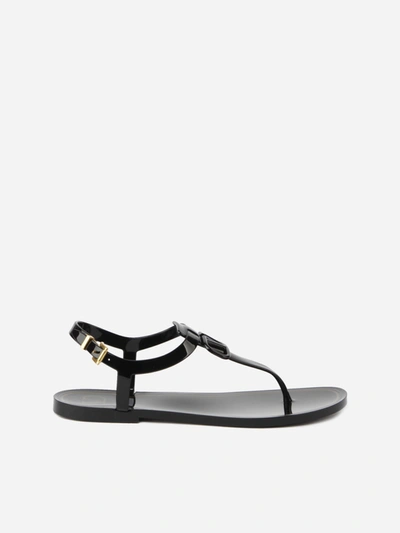 Shop Valentino Rubber Thong Sandals With Vlogo Detail In Black