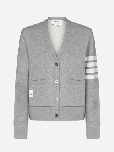 Shop Thom Browne 4-bar Cotton Cardigan In Light Grey