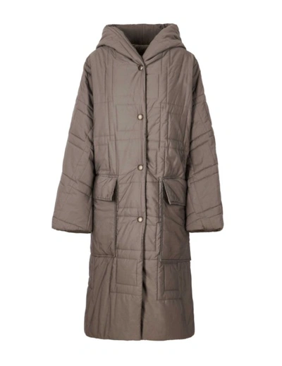 Shop A-line Quilted Geometric Pattern Coat In Oxford-grey