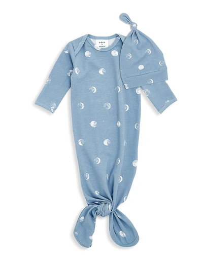 Shop Aden + Anais Baby's 2-piece Polka Dot Knit Gown & Hat Set In Blue