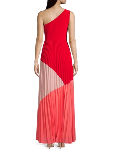 Shop Aidan Mattox Colorblock One-shoulder Gown In Red Multi