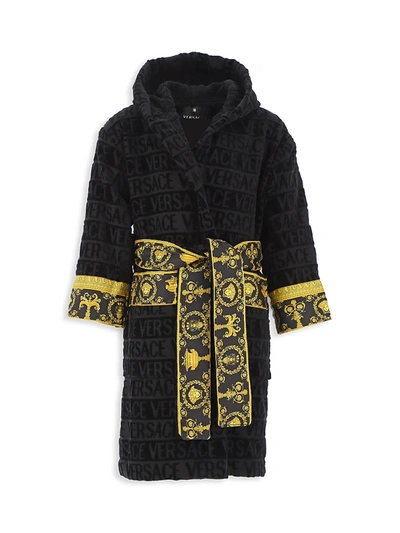 Shop Versace Little Kid's & Kid's Decorative Trim Cotton Robe In Black