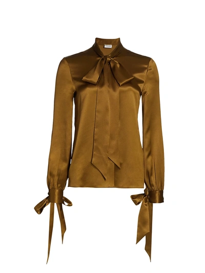 Shop Saint Laurent Tie-detail Silk Blouse In Mordore