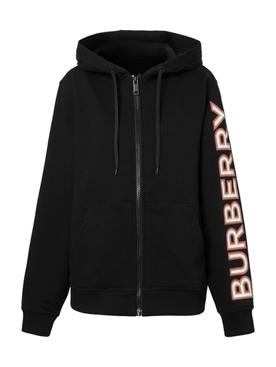 Shop Burberry Branded Logo Zip Hoodie In Black
