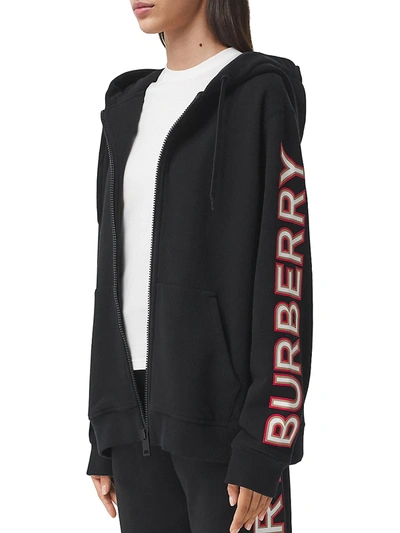 Shop Burberry Branded Logo Zip Hoodie In Black