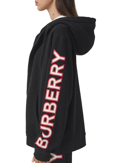 Shop Burberry Branded Logo Zip Hoodie In Black