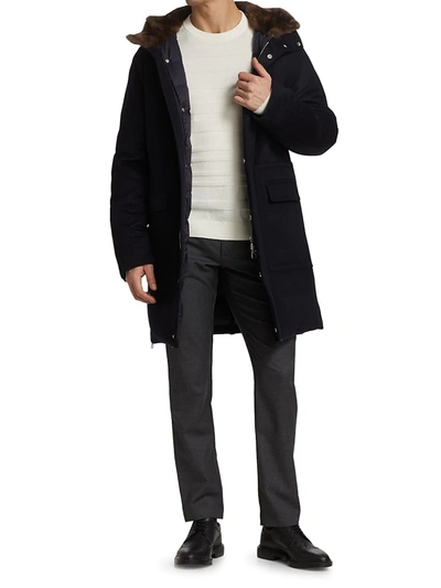 Shop Brett Johnson Men's Doublefaced Cashmere Nutria Fur-trimmed Down Coat In Navy