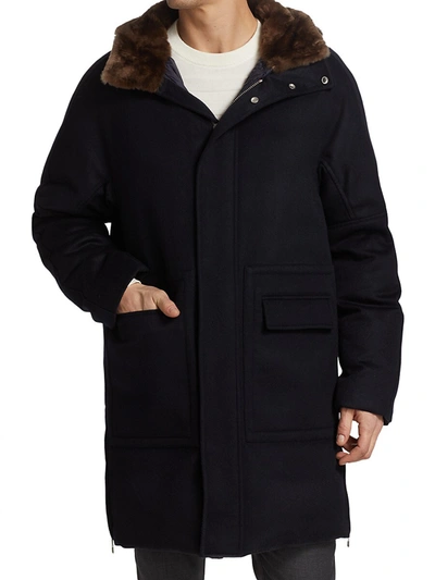 Shop Brett Johnson Men's Doublefaced Cashmere Nutria Fur-trimmed Down Coat In Navy